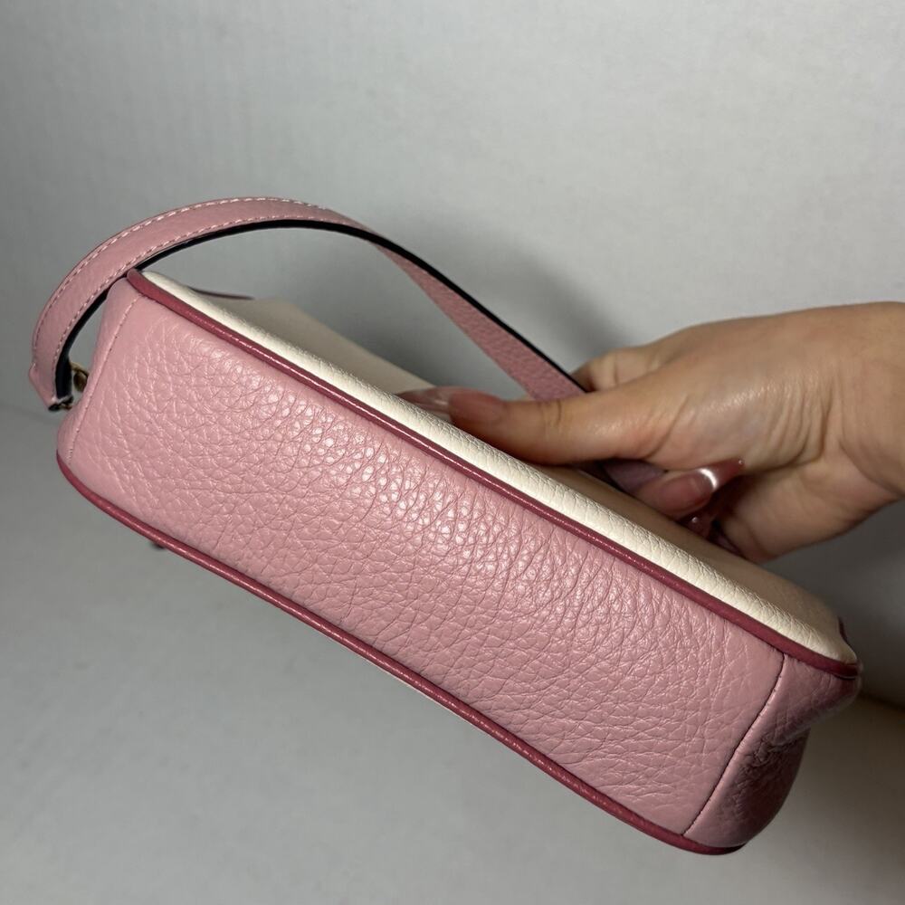 Coach Nolita 19 Wristlet Chalk Pebbled Leather Pink Stripe Heart Motif - Picture 4 of 6